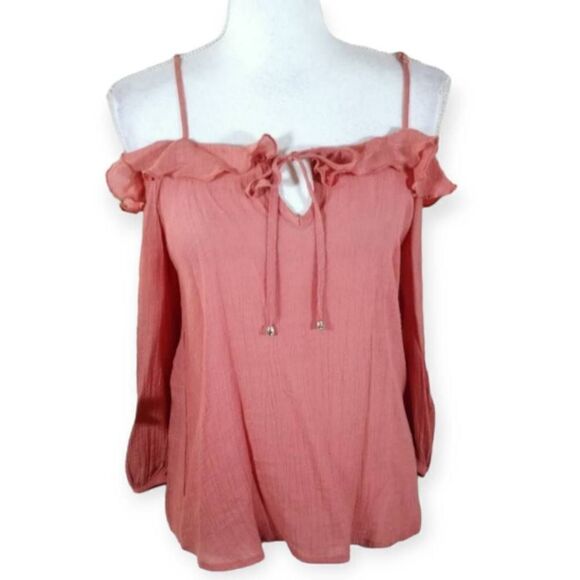ACTIVE U.S.A. SALMON COLD SHOULDER TOP SZ.S EUC - Picture 1 of 5